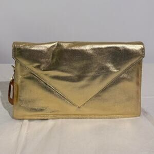 Vintage 1970 Genesis Gold Leather Envelope Clutch - 11x7x2